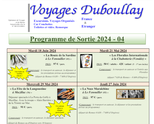 Voyages Duboullay Entreprise De Transport Orgeres Programme 2024